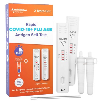 SpeedySwab™ at-home covid-19 and flu a/b test kit, results in 15 minutes, 2 tests
