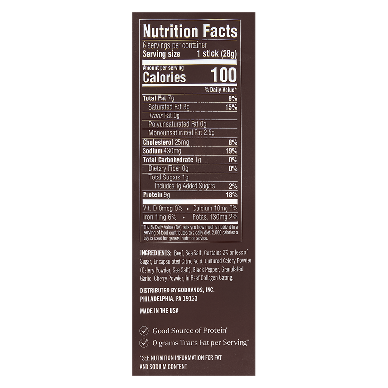 beef sticks nutrition information