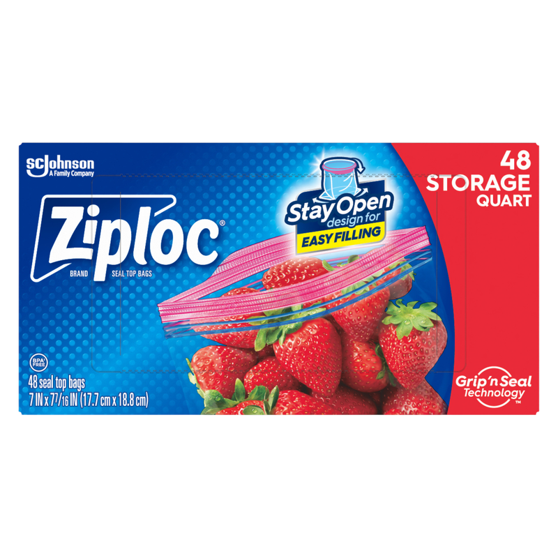 Ziploc Storage Bags, Quart, 48ct