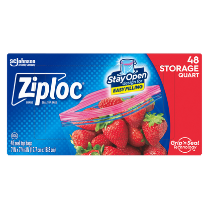 Ziploc Storage Bags, Quart, 48ct