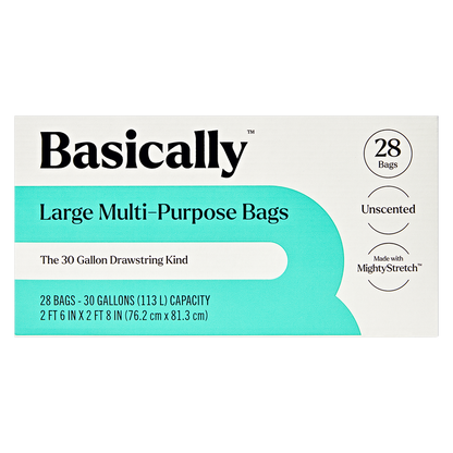 Basically 28ct MightyStretch 30 Gallon Multi-Purpose Bags