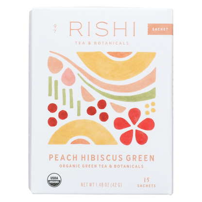 Rishi Tea Organic Peach Hibiscus Green Tea Sachets 15ct Box