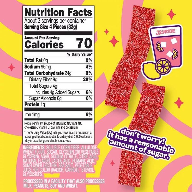 JOYRIDE Sour Pink Lemonade Strips, 3.5oz