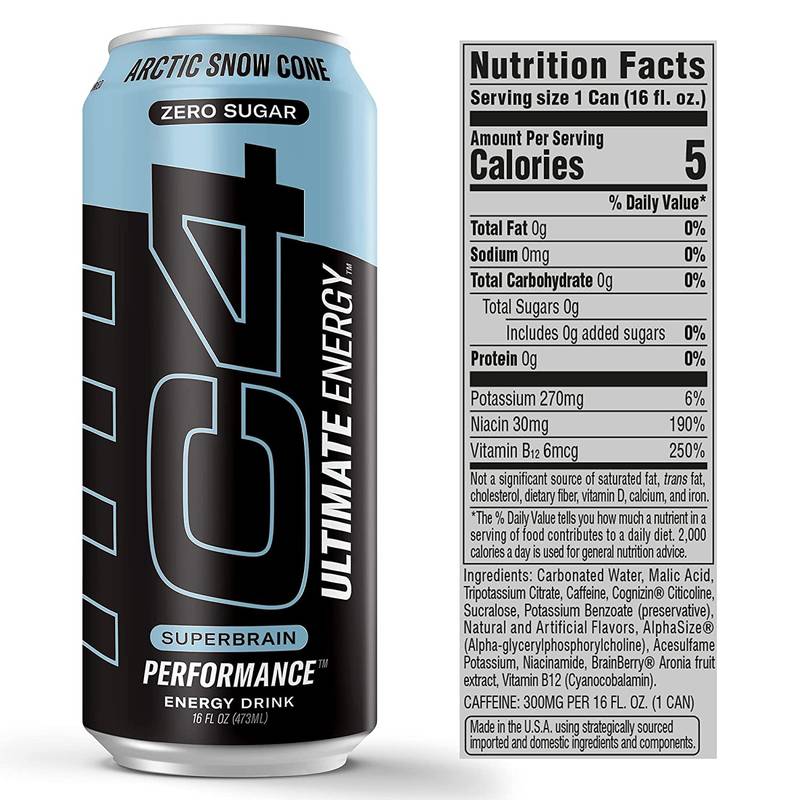 C4 Ultimate Energy Zero Sugar Arctic Snow Cone 16oz Can - C4 – BevMo!