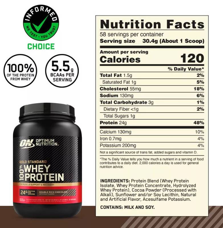 Optimum Nutrition Gold Standard 100% Whey, Double Rich Chocolate, Protein Powder, 22 Servings