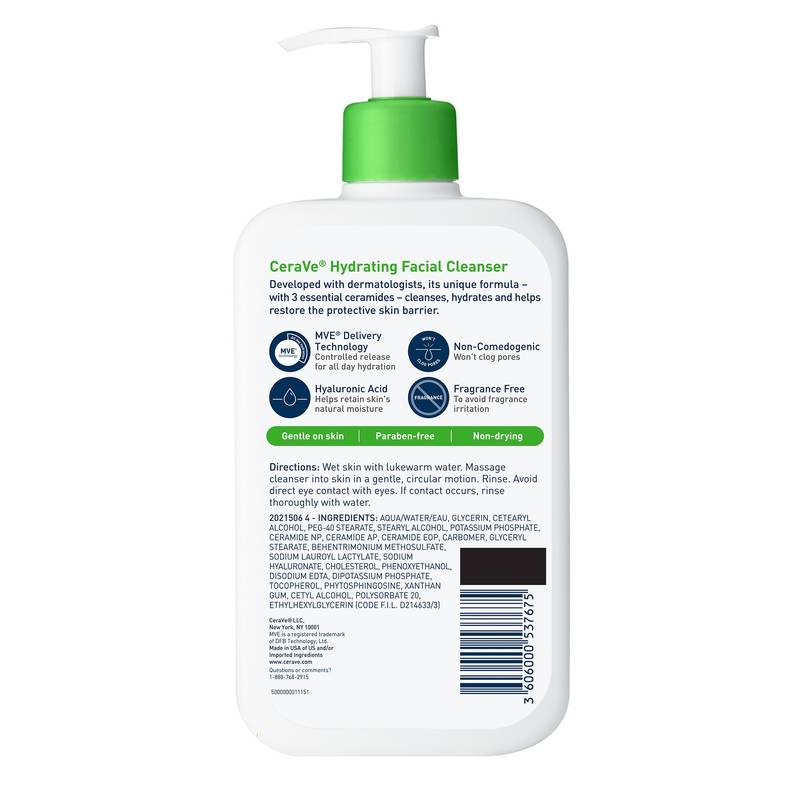 CeraVe Hydrating Face Wash with Hyaluronic Acid and Glycerin for Normal to Dry Skin