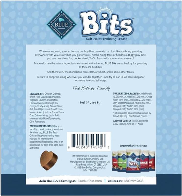 Blue Buffalo Blue Bits Tasty Chicken Recipe Soft Moist Training Dog Treats 4oz