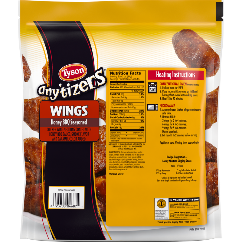 Tyson Any'tizers Frozen Honey BBQ Seasoned Wings 22oz