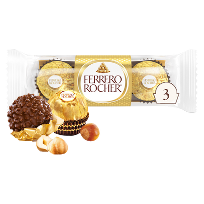 Ferrero Rocher Premium Gourmet Milk Chocolate Hazelnut, Individually Wrapped Candy for Gifting, 3 Count, 1.3 oz