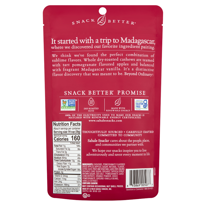 Sahale Pomegranate Vanilla Glazed Cashews Mix 4oz
