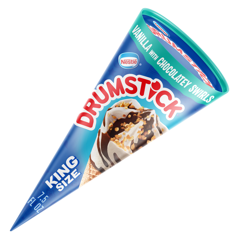 Drumstick King Size Vanilla with Chocolatey Swirls Ice Cream Cone 1ct