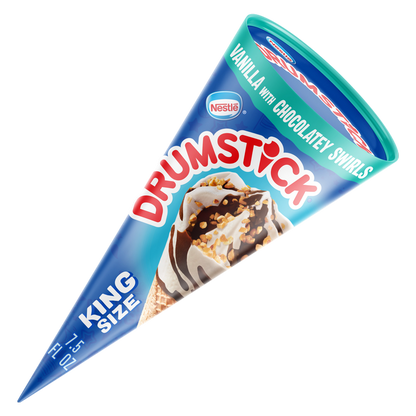 Drumstick King Size Vanilla with Chocolatey Swirls Ice Cream Cone 1ct