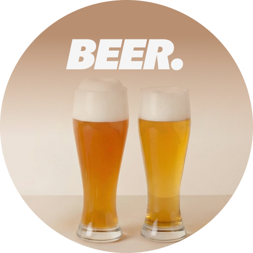 Two beer glasses with the text beer superimposed
