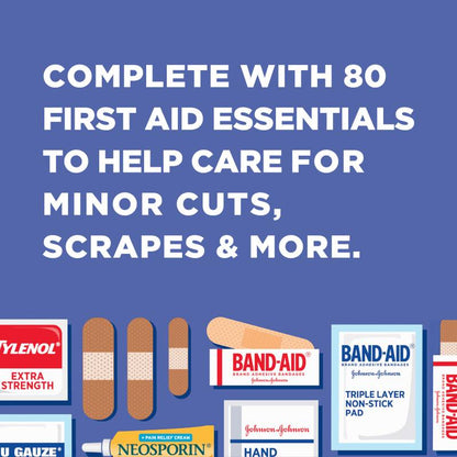 Johnson & Johnson Travel Ready First Aid Kit, 80 Pieces