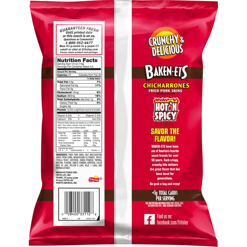 Baken-Ets Hot 'N Spicy Fried Pork Skins 2oz