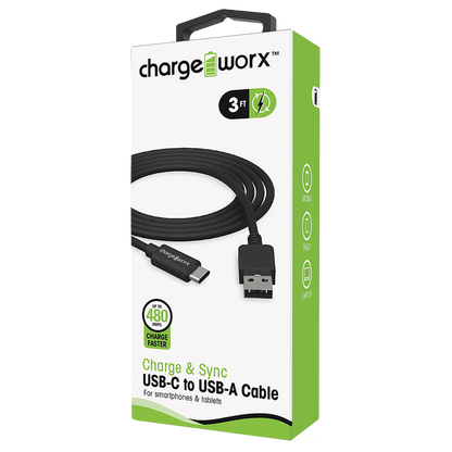 Chargeworx USB-C to USB-A Cable 3ft