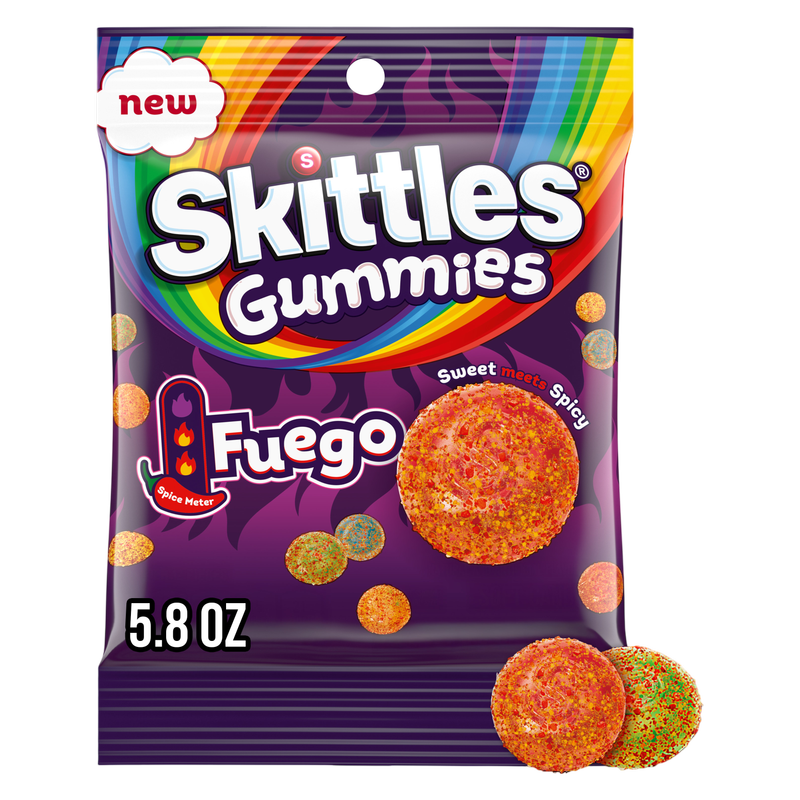 SKITTLES GUMMIES Fuego Sweet and Spicy Gummy Candy, 5.8 Oz Bag
