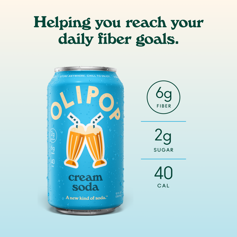OLIPOP 6g Fiber Prebiotic Soda, Cream Soda, 12 fl oz, 4 Pack
