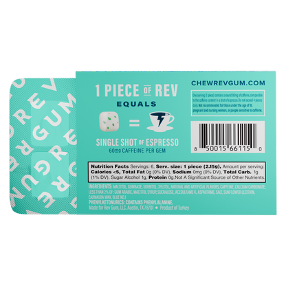 REV ENERGY GUM, Spearmint Caffeinated Regular Strength