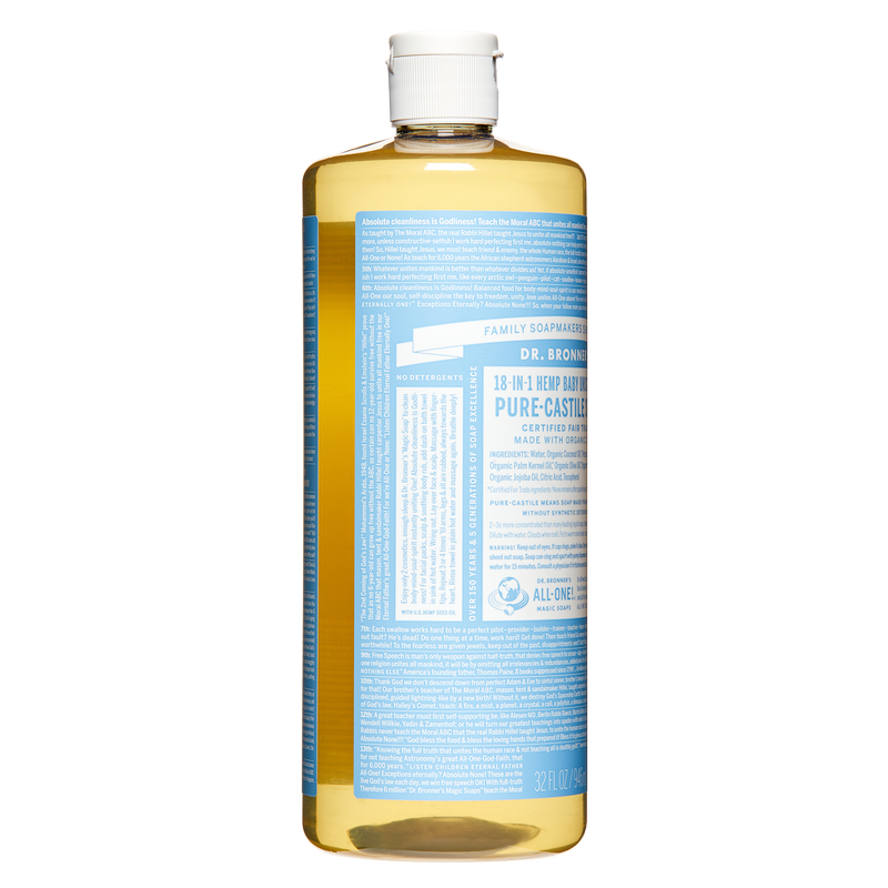 Dr. Bronner's 18-In-1 Hemp Baby Pure Castile Soap Unscented 32oz