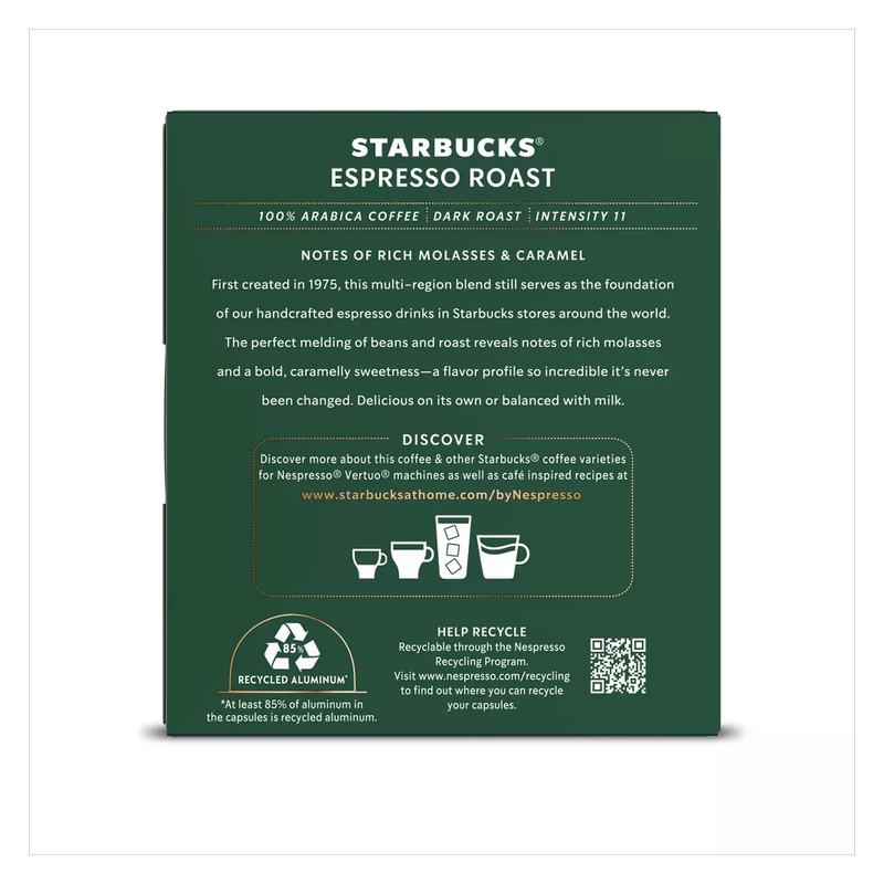Nespresso Starbucks Vertuo Espresso Roast 10ct 1.35oz Capsules