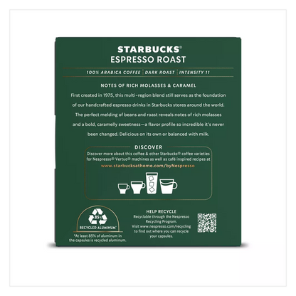 Nespresso Starbucks Vertuo Espresso Roast 10ct 1.35oz Capsules