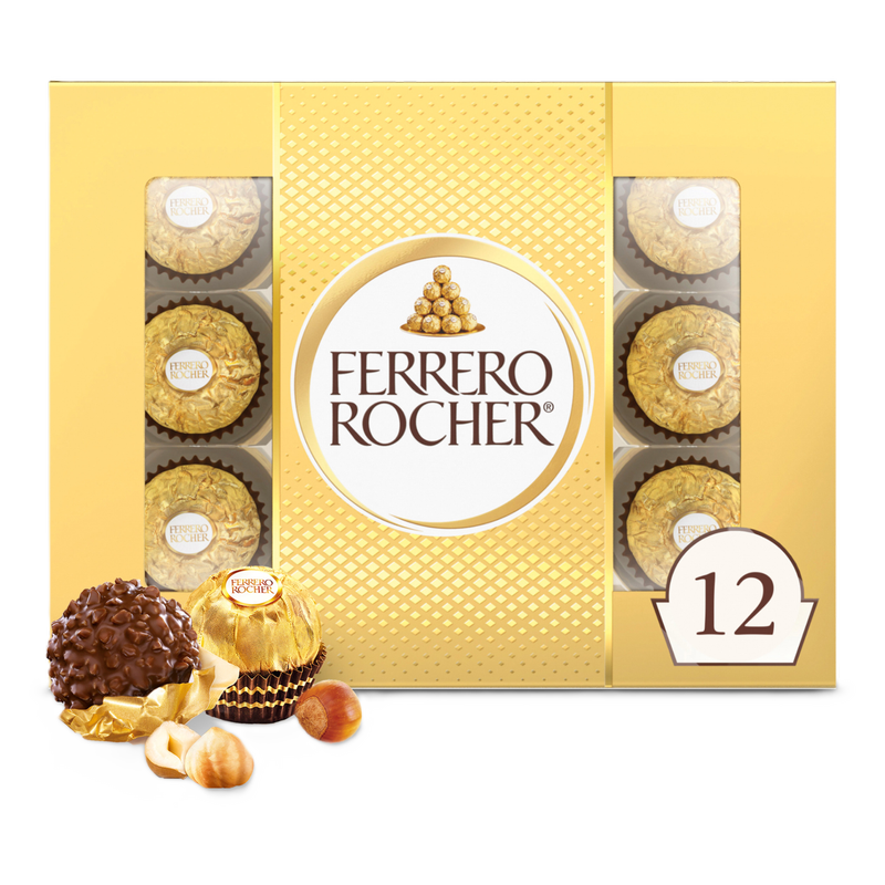 Ferrero Rocher Fine Hazelnut Milk Chocolate, 12 Count, Pack of 6 Individually Wrapped Chocolate Candy Gift Boxes, 5.3 oz