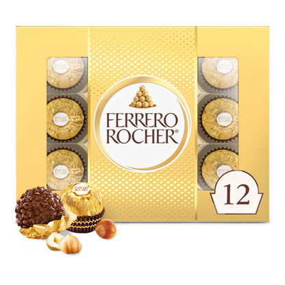 Ferrero Rocher Fine Hazelnut Milk Chocolate, 12 Count, Pack of 6 Individually Wrapped Chocolate Candy Gift Boxes, 5.3 oz