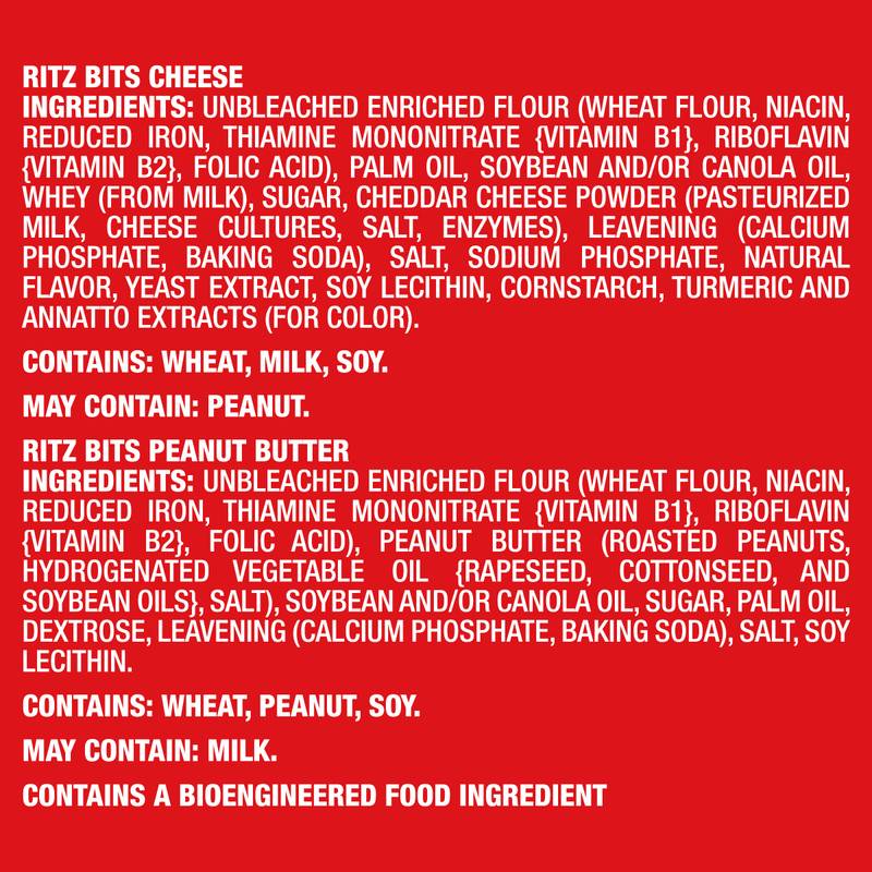 RITZ Bits Cheese and RITZ Bits Peanut Butter Sandwich Crackers Variety Pack, Lunch Snacks, 20 Snack Packs