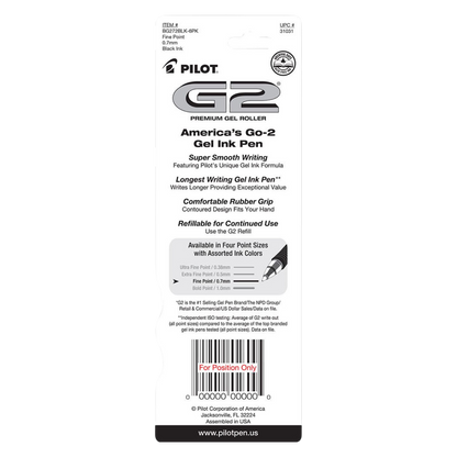 Pilot G2 Premium Gel Pen, Retractable, Fine 0.7 Mm, 2pk
