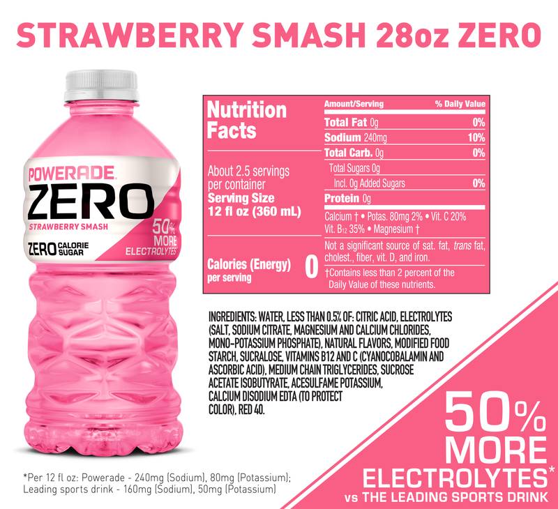 Powerade Zero Sugar Strawberry Smash 28oz Btl - Powerade – BevMo!