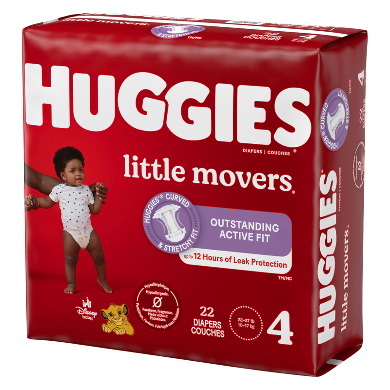 Huggies Little Movers Baby Diapers, Size 4 (22-37 lbs), 22 Ct
