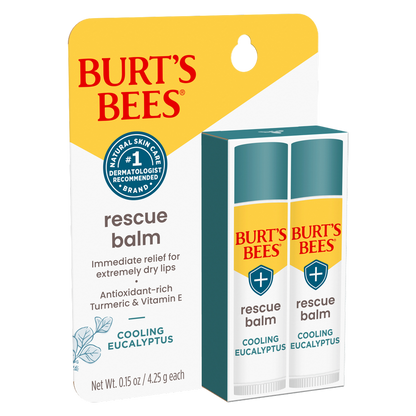 Burt's Bees Lip Balm Rescue, Cooling Eucalyptus, 2ct