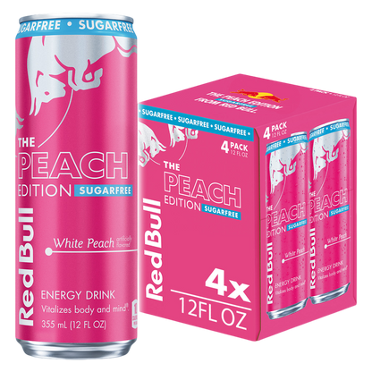 Red Bull Sugar Free Peach Edition White Peach Energy Drink 4pk 12oz Can- XL