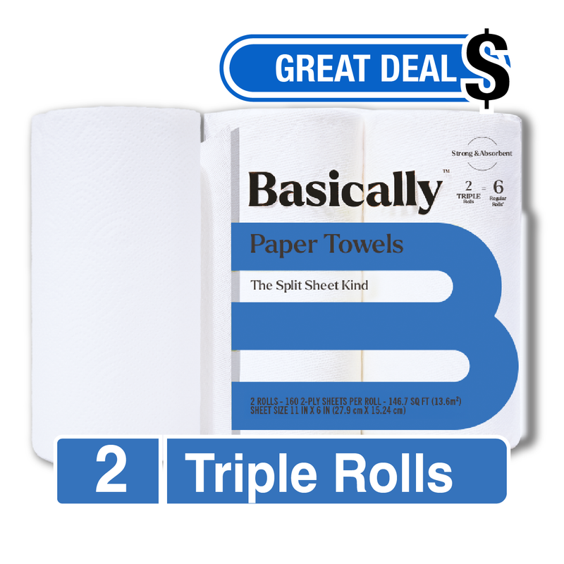 Basically 2ct Strong & Absorbent Paper Towel Triple Roll