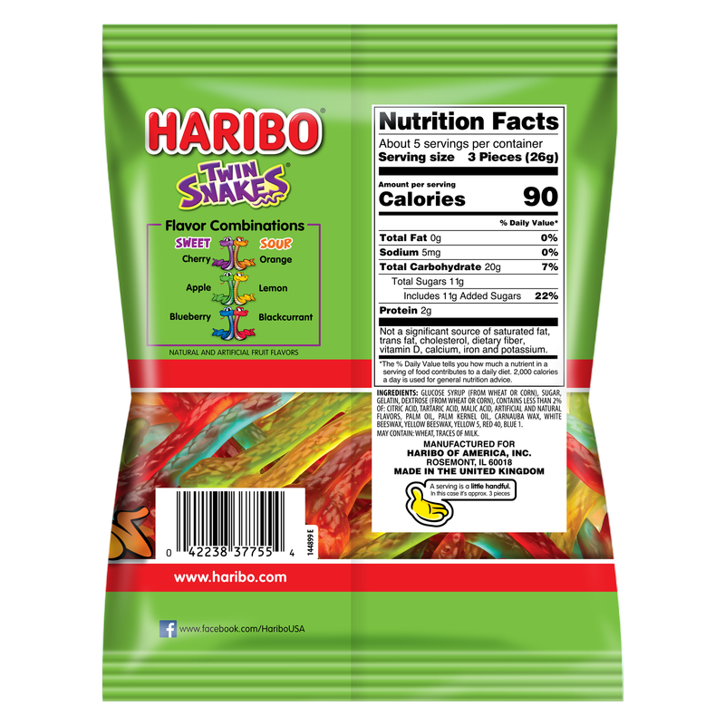 Haribo Sweet & Sour Twin Snakes Gummi Candy 5oz