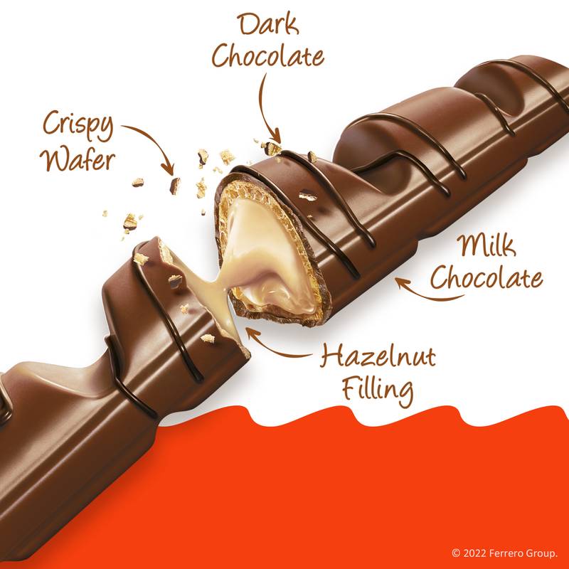 Kinder Bueno Milk Chocolate and Hazelnut Cream, 1 Pack, 4 Individually Wrapped Chocolate Bars, 3 oz