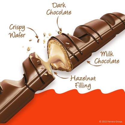 Kinder Bueno Milk Chocolate and Hazelnut Cream, 1 Pack, 4 Individually Wrapped Chocolate Bars, 3 oz