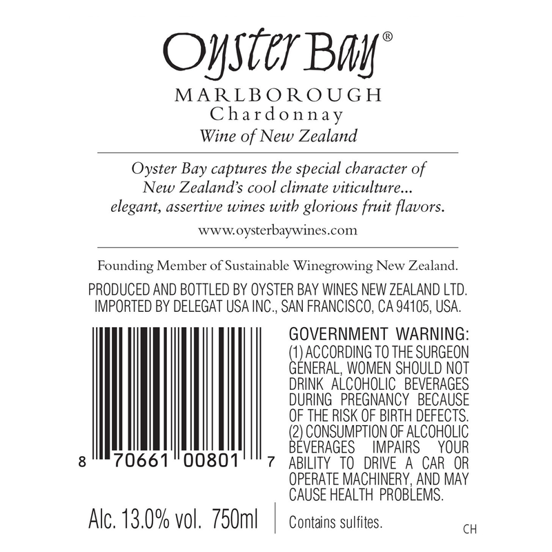 Oyster Bay Marlborough Chardonnay 750ml (13% ABV)