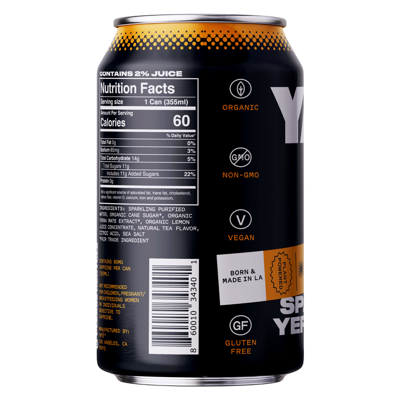 YATE Organic Sparkling Yerba Mate Tea Original Golden 12oz Can
