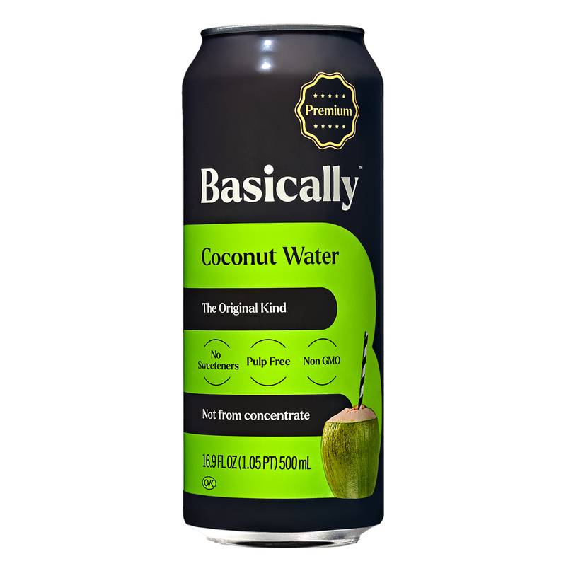 Basically Premium Coconut Water 4pk 16.9oz Can - Basically – BevMo!