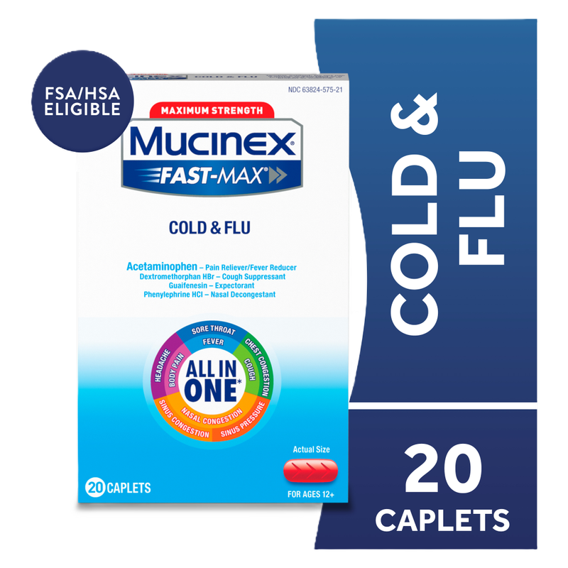 Mucinex Maximum Strength Fast Max Cold & Flu Caplets, 20 Ct