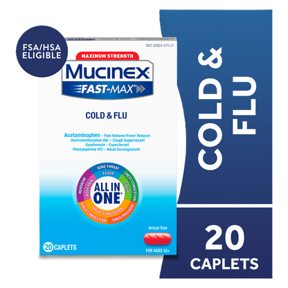 Mucinex Maximum Strength Fast Max Cold & Flu Caplets, 20 Ct