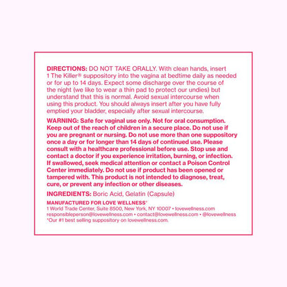 Love Wellness The Killer Boric Acid Vaginal Suppositories 14ct