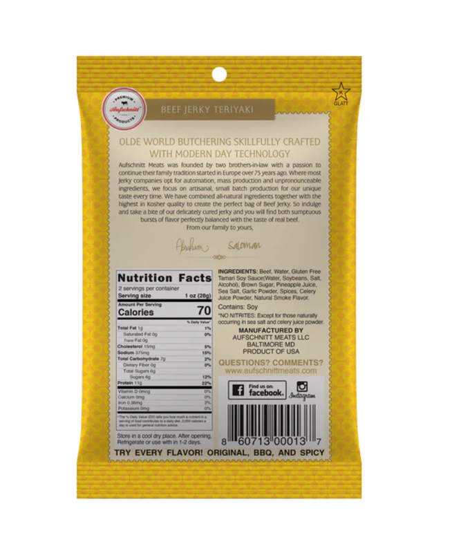 Aufschnitt Kosher Beef Jerky Teriyaki, 2oz
