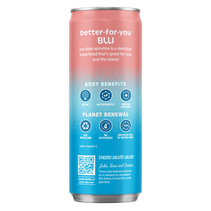 BLUwater Pink Grapefruit ZERO Sugar Sparkling Spirulina Beverage 12 oz Can