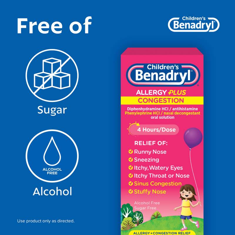 Children's Benadryl Allergy Plus Congestion Grape Flavor Liquid 4 oz