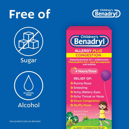 Children's Benadryl Allergy Plus Congestion Grape Flavor Liquid 4 oz