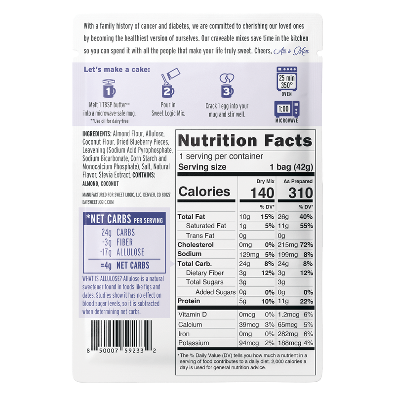 Sweet Logic Blueberry Mug Cake Mix 1.5oz