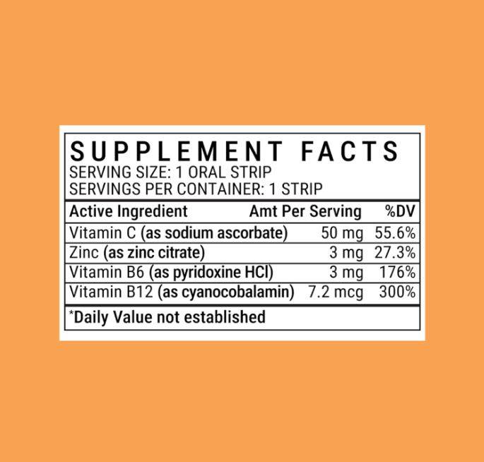 Nutrics Fast-Acting Immunity Support Oral Strips 30ct. Vitamin C + Zinc + B Vitamins, No Water, Zero Sugar